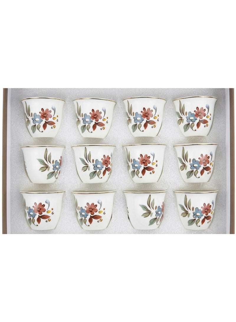 AKDC Luhpar Ceramic Cawa Cup 100Ml 12Pcs White With Flower Design - Image 1
