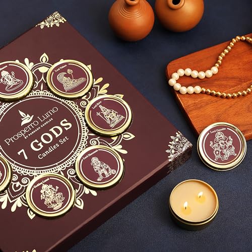 PROSPERRO LUMO by Parkash Candles Luxury 7 God Premium Fragrances Candle Set || Dual Wick || PANCHAMRIT || KUMKUMADI || MOGRA || BAKHOOR || VIBHUTI || Kesar Chandan || Clove & Cedar - Image 1
