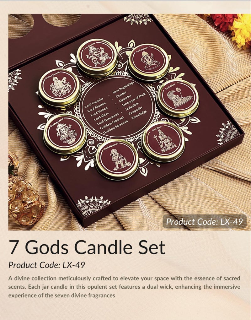 PROSPERRO LUMO by Parkash Candles Luxury 7 God Premium Fragrances Candle Set || Dual Wick || PANCHAMRIT || KUMKUMADI || MOGRA || BAKHOOR || VIBHUTI || Kesar Chandan || Clove & Cedar - Image 3