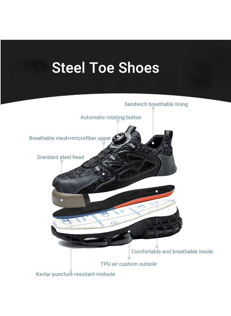 Steel Toe Shoes for Men Lightweight Safety Shoes Comfortable Puncture Proof Slip On Indestructible Work Shoes.