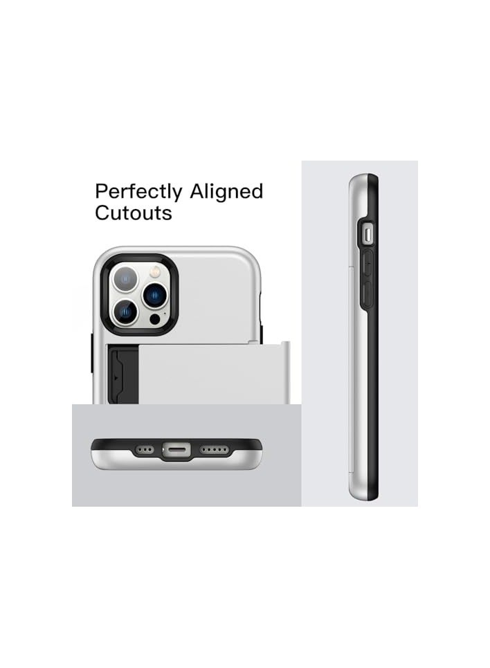 Jetech JETech Wallet Case for iPhone 12/12 Pro 6.1-Inch with Card Holder, Dual Layer Shockproof Protective Phone Cover, Sliding Hidden Slot (Silver) - Image 2