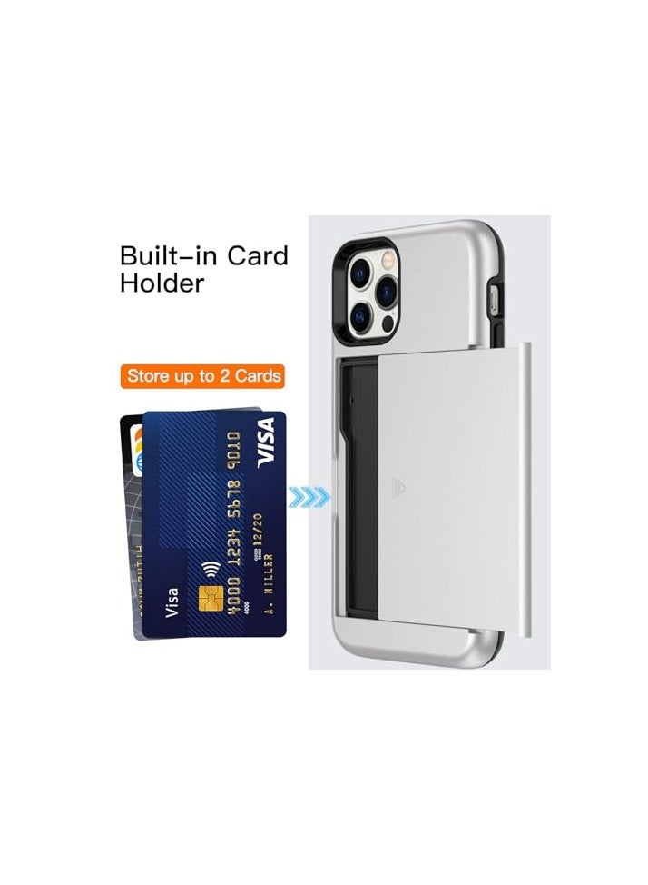 Jetech JETech Wallet Case for iPhone 12/12 Pro 6.1-Inch with Card Holder, Dual Layer Shockproof Protective Phone Cover, Sliding Hidden Slot (Silver) - Image 3