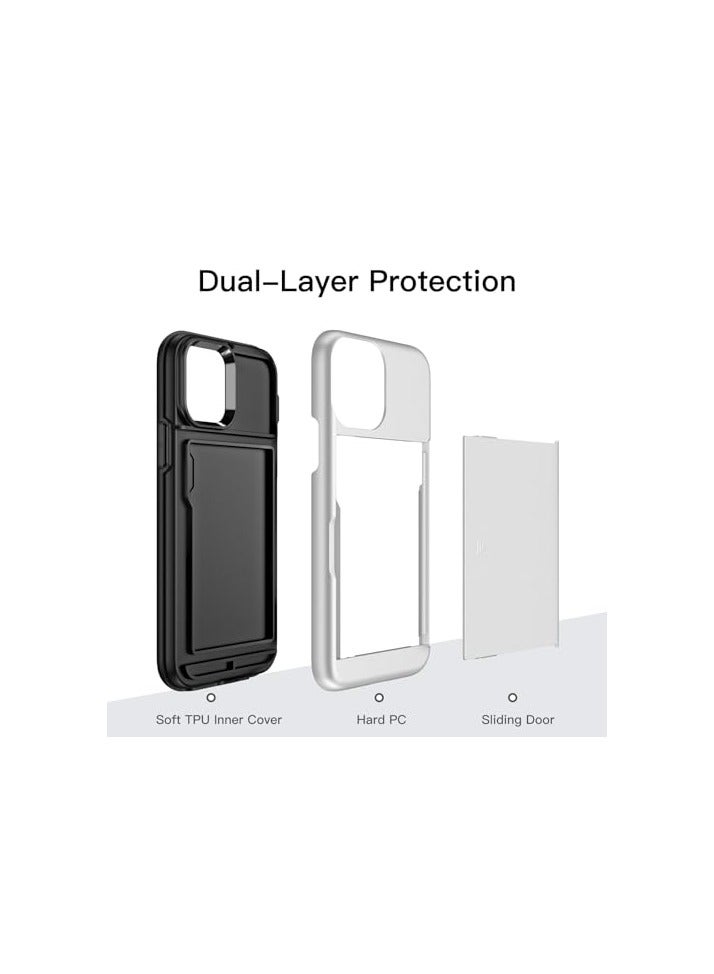 Jetech JETech Wallet Case for iPhone 12/12 Pro 6.1-Inch with Card Holder, Dual Layer Shockproof Protective Phone Cover, Sliding Hidden Slot (Silver) - Image 5