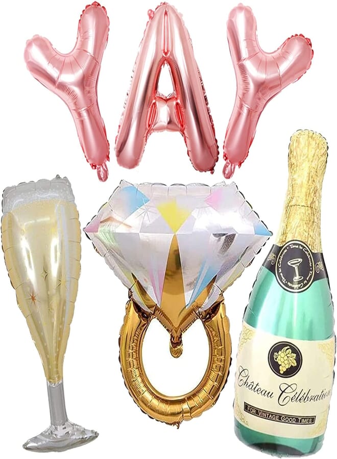 Bachelorette Party Decorations Balloons - Bridal Shower Decorations | YAY Party Banner Balloon | Champagne Bottle Goblet Balloons | Ring Foil | Engagement Party Decoration - Bachelorette Favor