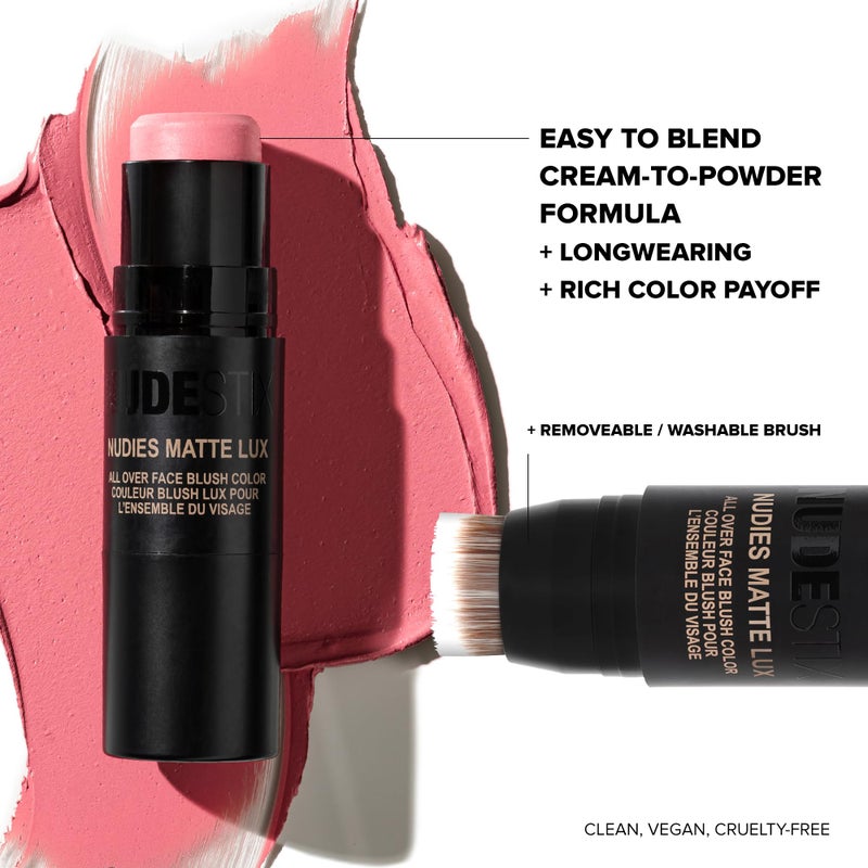 Nudestix Nudies Matte Lux - 3-in-1 Soft-Matte Blush Stick for Cheeks, Eyes & Lips with Built-In Brush | Cream-to-Powder Finish with Blurring Effect | Clean, Vegan, Travel-Friendly Makeup (Rosy Posy) - Image 5