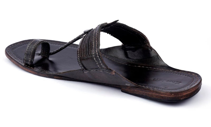KORAKARI Men's Kolhapuri Chappal Elegant Brown Stylish Durable Smooth Comfortable Flip Flops Anti Slip Design Sevan Leather Braided Handcrafted Genuine Leather Traditional Indian Footwear (UK-07) - Image 3
