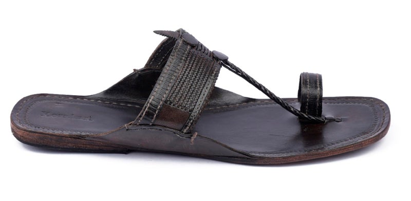 KORAKARI Men's Kolhapuri Chappal Elegant Brown Stylish Durable Smooth Comfortable Flip Flops Anti Slip Design Sevan Leather Braided Handcrafted Genuine Leather Traditional Indian Footwear (UK-07) - Image 2