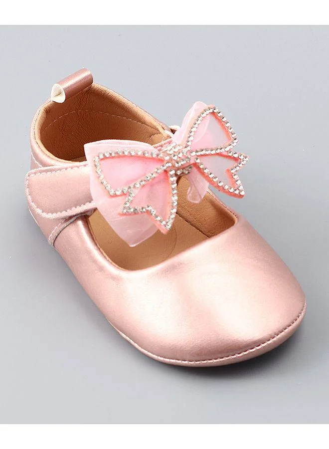 Mark & Mia Mark & Mia Rhinestones Embellished Bow Detailed Velcro Closure Booties - Pink