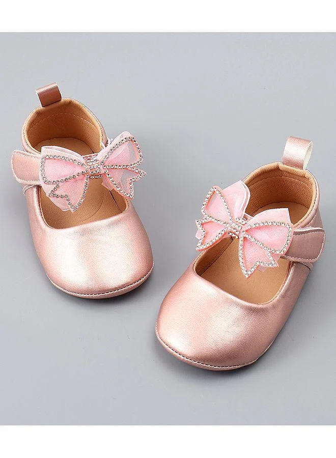 Mark & Mia Mark & Mia Rhinestones Embellished Bow Detailed Velcro Closure Booties - Pink