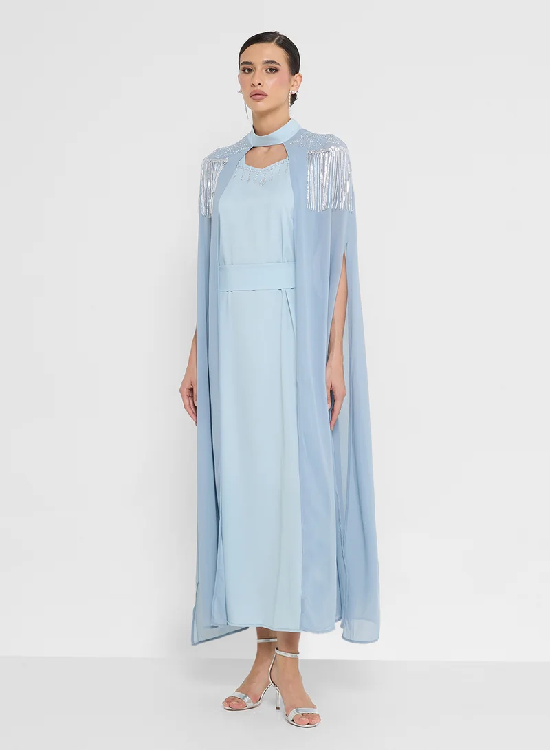 Khizana Embellished Dress With Cape Sleeves