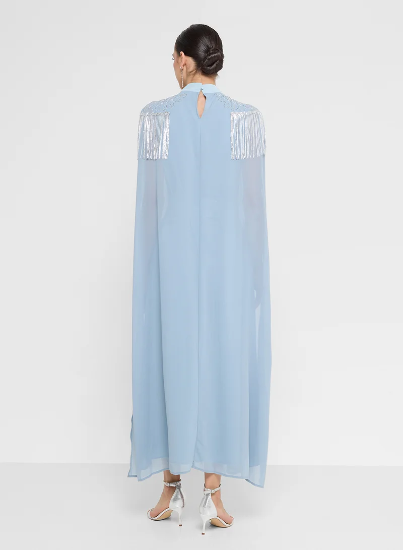 Khizana Embellished Dress With Cape Sleeves