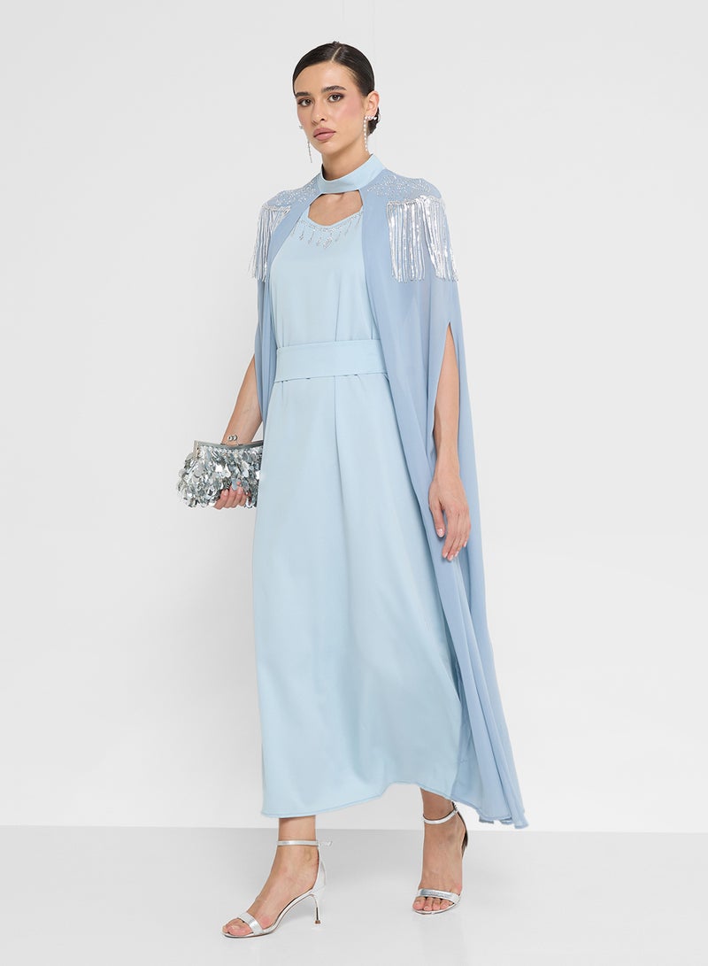 Khizana Embellished Dress With Cape Sleeves - Image 4