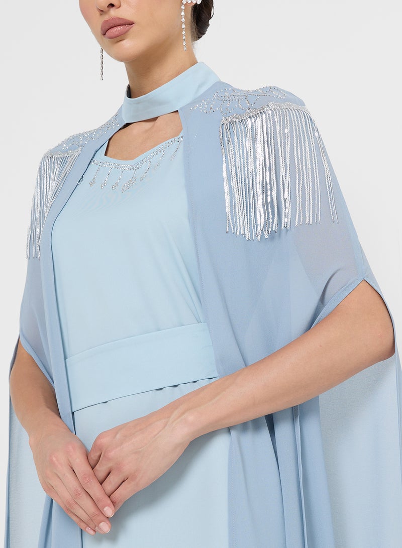 Khizana Embellished Dress With Cape Sleeves - Image 3