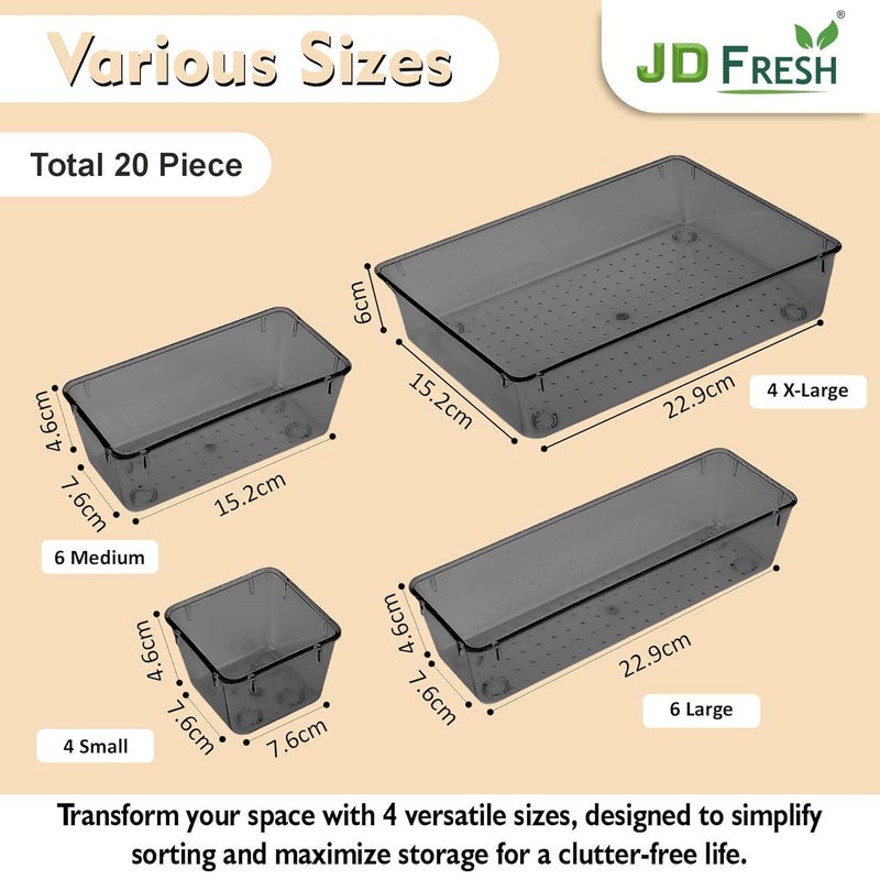 JD FRESH Set of 20 Drawer OrganiserUnbreakable Drawer OrganizerDressing Table OrganizerMultiPurpose Storage BoxesDrawer Divider Tray for KitchenBedroomOffice Black - Image 3