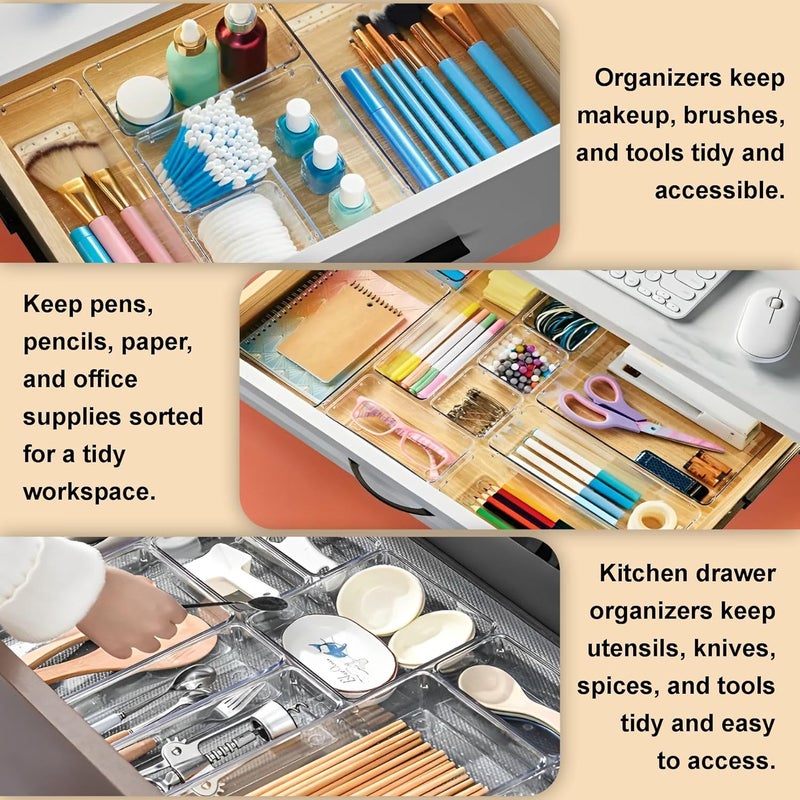 JD FRESH Set of 20 Drawer OrganiserUnbreakable Drawer OrganizerDressing Table OrganizerMultiPurpose Storage BoxesDrawer Divider Tray for KitchenBedroomOffice Black - Image 2