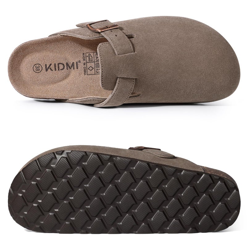 KIDMI Genuine Suede Clogs for Women Cork Footbed Sandals Leather Mules Potato Shoes with Arch Support Mocha 40 (Size 8.5) - Image 3