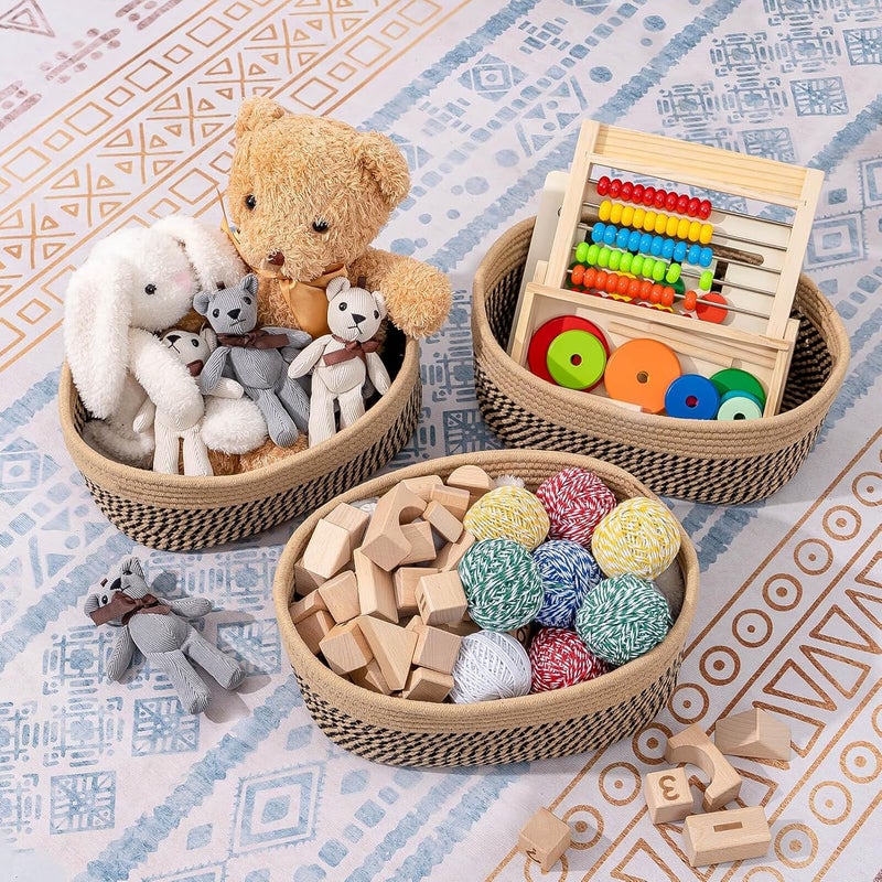 CubesLand Small Baskets, Storage Baskets for Organizing Shelves, Rectangular Woven Storage Baskets Natural Cotton Rope Toy Storage Bins Closet Baby Baskets Empty Gifts Baskets Camel/Mixed Black - Image 3