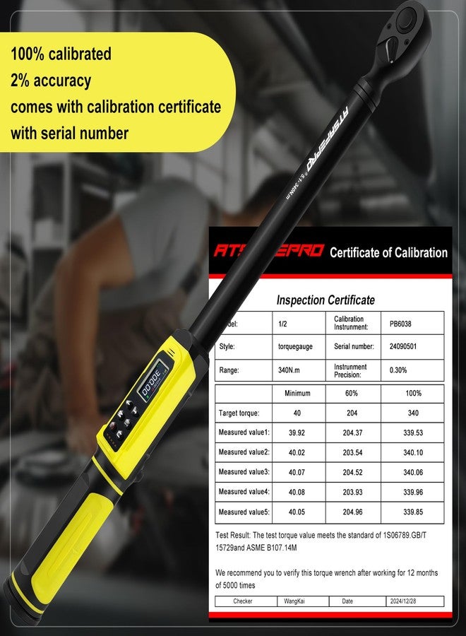 ATsafepro Digital Torque Wrench-1/2-Inch Drive & 5.1-340Nm (3.8-250.8 ft-lb), Heavy Duty Torque Wrench with Buzzer, 5 Units, ±2% Accuracy for Trucks & Machinery - Image 2