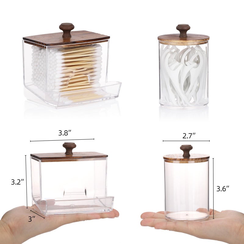 Tbestmax Qtips Holder Bathroom Container, 10oz Big Qtips Dispenser Cotton Ball Holder, Clear Plastic Apothecary Jar Organizer for Storage Cotton Swab, Round Pads, Floss Picks - Image 2
