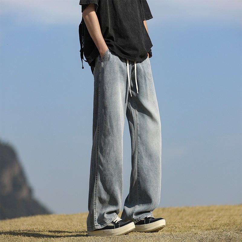 Nasa2025 Spring New American Style High Street Boys Jeans Loose Straight Leg Trendy All-Match Drawstring Design - Image 3