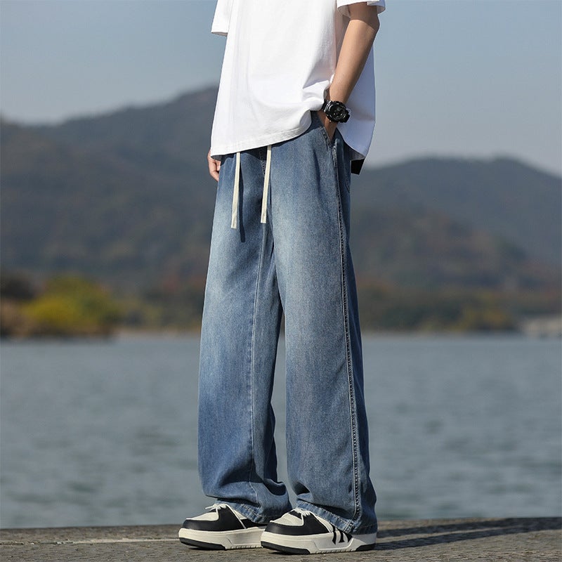 Nasa2025 Spring New American Style High Street Boys Jeans Loose Straight Leg Trendy All-Match Drawstring Design - Image 5