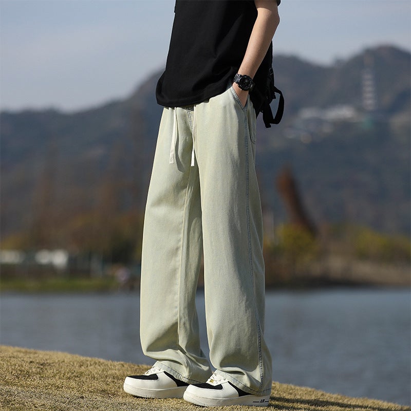 Nasa2025 Spring New American Style High Street Boys Jeans Loose Straight Leg Trendy All-Match Drawstring Design - Image 4