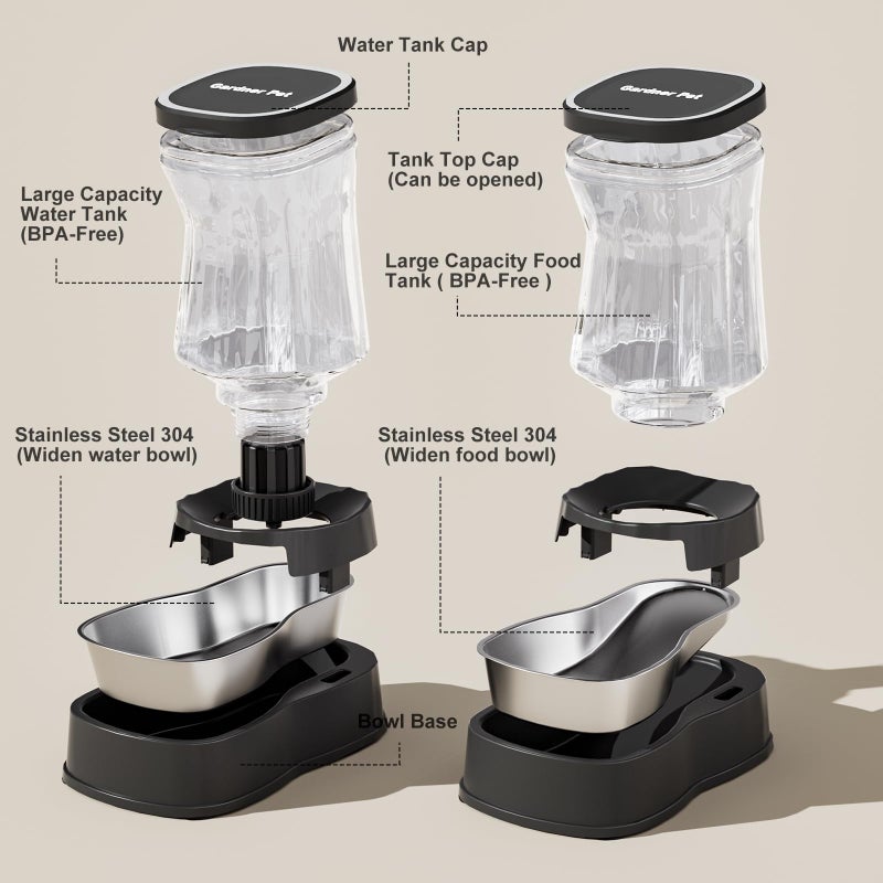 Gardner Pet Automatic Pets Gravity Feeder and Water Dispenser Set with Stainless Steel Bowl, 1Gallon x 2 Stable Dog Food Feeder and Waterer, 100% BPA-Free for Small&Medium Dogs, Cats, Puppies(Black) - Image 5