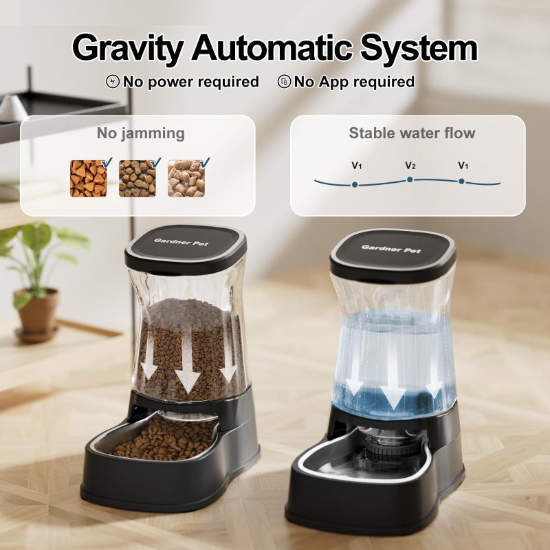 Gardner Pet Automatic Pets Gravity Feeder and Water Dispenser Set with Stainless Steel Bowl, 1Gallon x 2 Stable Dog Food Feeder and Waterer, 100% BPA-Free for Small&Medium Dogs, Cats, Puppies(Black) - Image 3