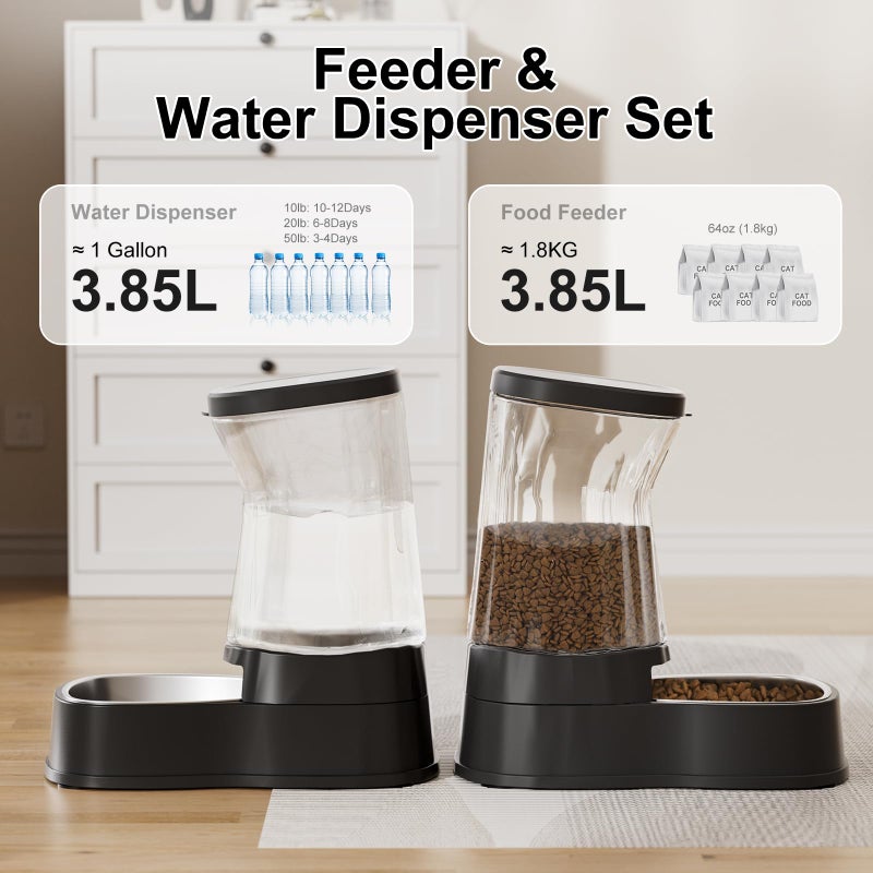 Gardner Pet Automatic Pets Gravity Feeder and Water Dispenser Set with Stainless Steel Bowl, 1Gallon x 2 Stable Dog Food Feeder and Waterer, 100% BPA-Free for Small&Medium Dogs, Cats, Puppies(Black) - Image 2