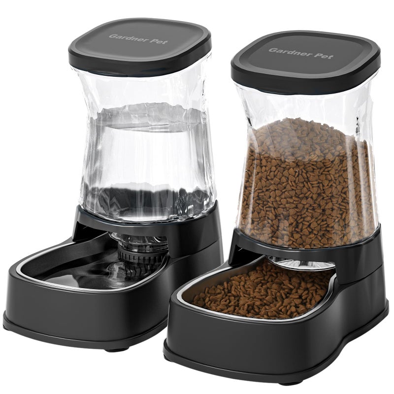 Gardner Pet Automatic Pets Gravity Feeder and Water Dispenser Set with Stainless Steel Bowl, 1Gallon x 2 Stable Dog Food Feeder and Waterer, 100% BPA-Free for Small&Medium Dogs, Cats, Puppies(Black) - Image 1