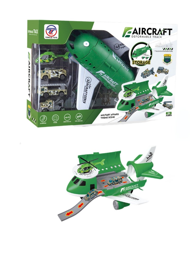Children's Toy Airplane Can Be Stored In The Passenger Plane Set Mode(Green Transport Plane Storage Aircraft + Map + Road Sign Window Color Box) - Image 1