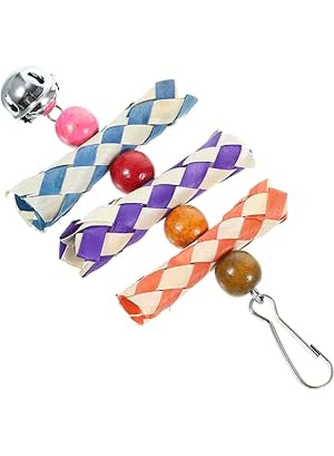 Natural Wood Parrot Chewing Hanging Foraging Toy With Colorful Beads For Cage Accessory - Image 1