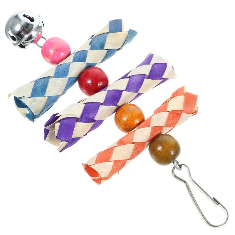 Natural Wood Parrot Chewing Hanging Foraging Toy With Colorful Beads For Cage Accessory - Image 2