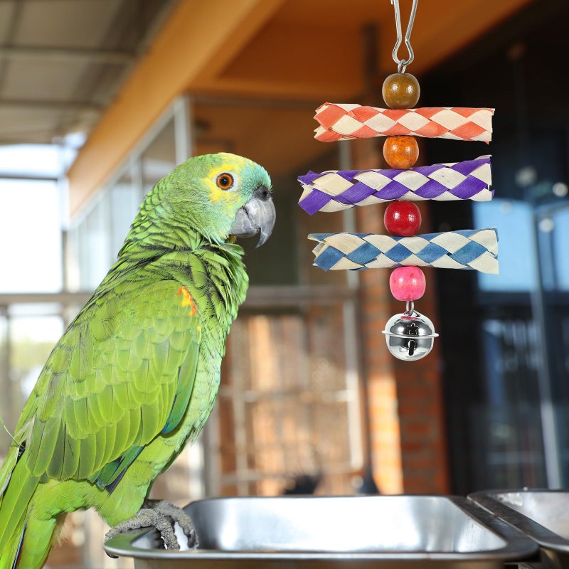 Natural Wood Parrot Chewing Hanging Foraging Toy With Colorful Beads For Cage Accessory - Image 5