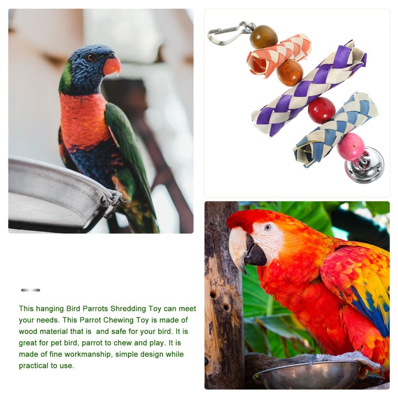 Natural Wood Parrot Chewing Hanging Foraging Toy With Colorful Beads For Cage Accessory - Image 4