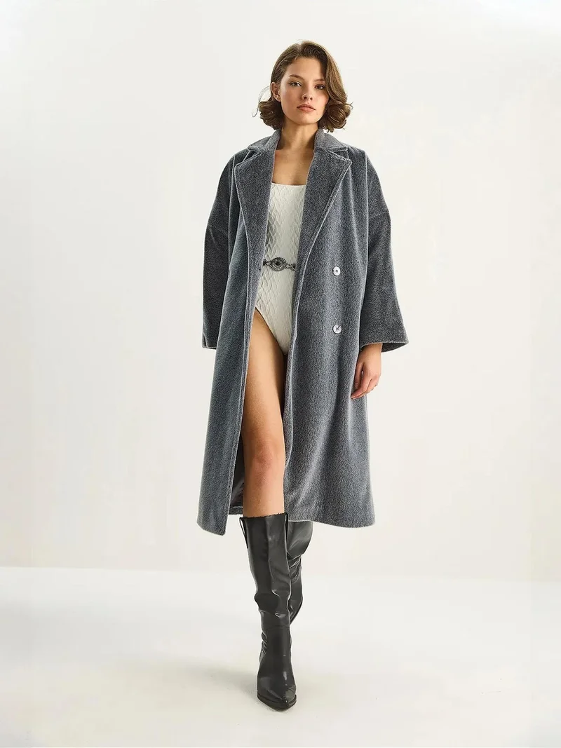 Bianco Lucci LUCCI Plush Buttoned Coat