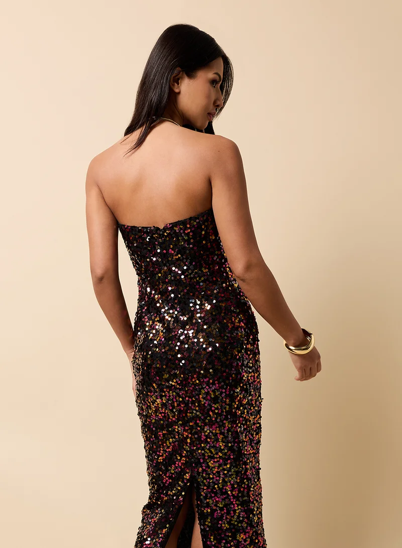 Little Mistress Sequin Detail Bandeau Maxi Dress