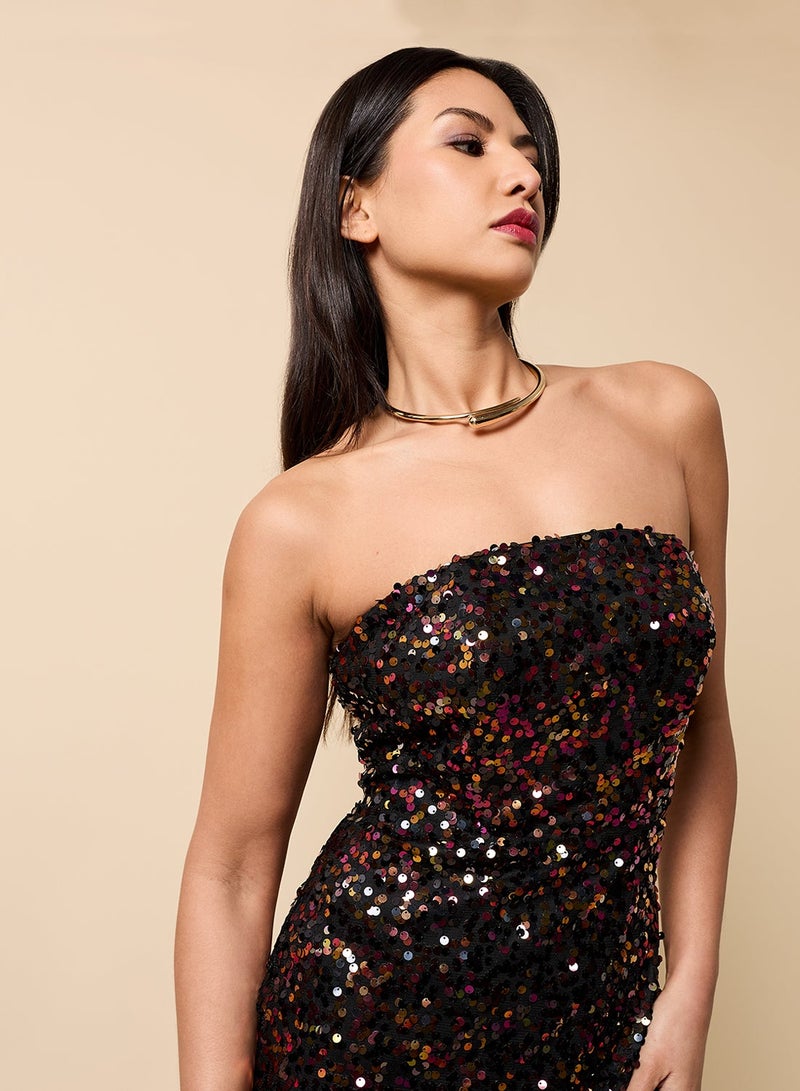 Little Mistress Sequin Detail Bandeau Maxi Dress - Image 4