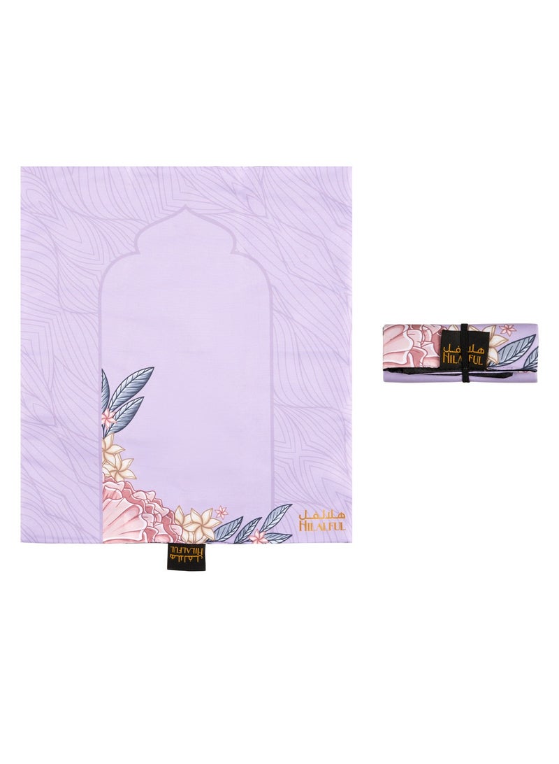 Hilalful HilalFul Teeny Tiny Purple Floral Polyester Prayer Mat | Muslim Praying Rug for Kids/Children | Water Resistant | Anti-Slip | Islamic Gift for Eid, Ramadan | For Travel | Lightweight | Soft Fabric  - Image 1
