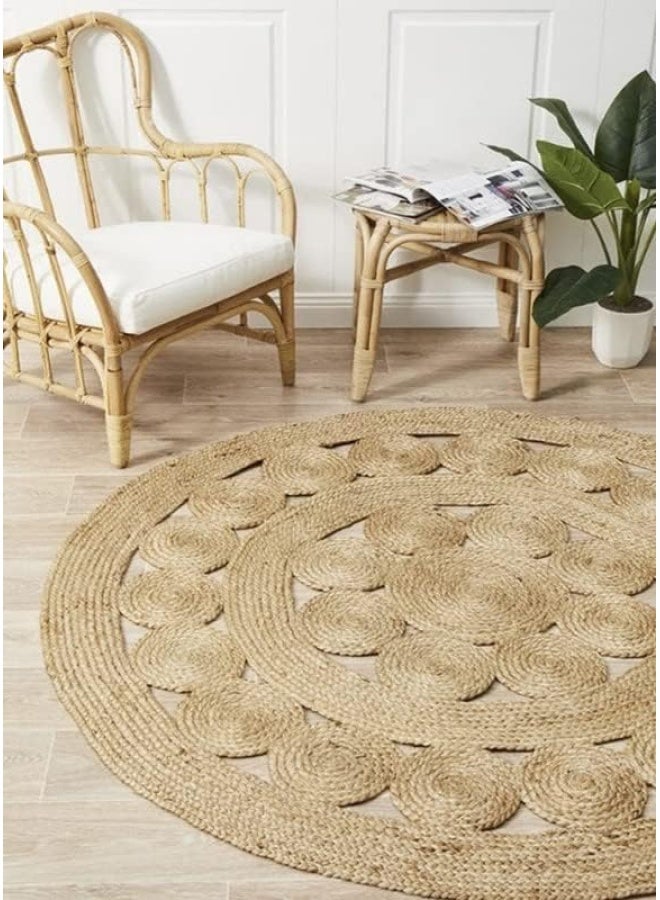 HANDPICKED FURNITURE Jute Wool And Cotton Beige Round Carpet Ultra Soft Area Carpets For Bed Room Living Room And Dining Room Anti-Slip Floor Carpets Easy To Clean Made In Turkey 90X90Cm - Image 2