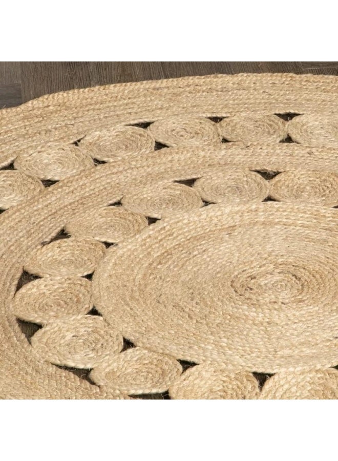 HANDPICKED FURNITURE Jute Wool And Cotton Beige Round Carpet Ultra Soft Area Carpets For Bed Room Living Room And Dining Room Anti-Slip Floor Carpets Easy To Clean Made In Turkey 90X90Cm - Image 3