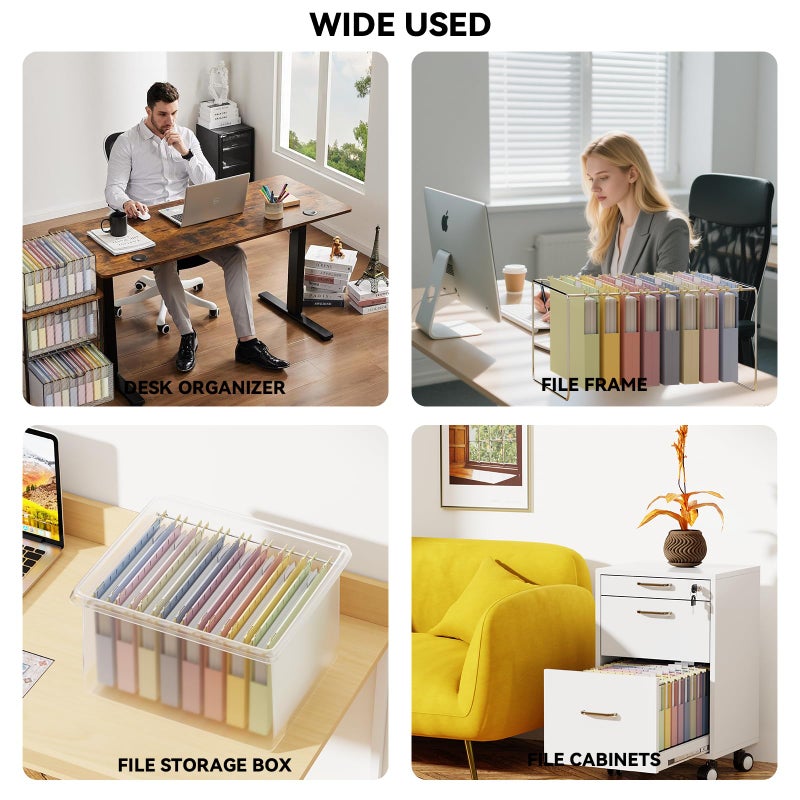 Ansook Hanging File Folders Letter Size Extra Capacity,Heavy Duty 1'' Exandable File Folders Hanging with Tabs,12 Pack Pastel Plastic Filing Cabinet Folders,Desk Hang File Organizer for Office Home - Image 4