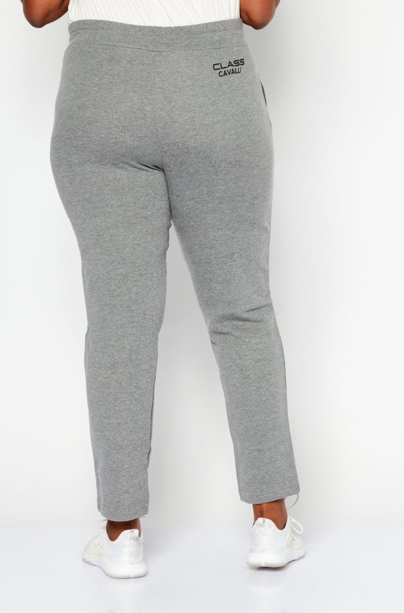 Cavalli Class Women Sportswear Fit  Drawstring Brand Logo Pull On Sweatpants, Grey - Image 3