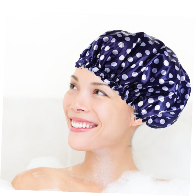 Waterproof Reusable EVA Shower Cap Adjustable for Women Dot Print Splashproof Bathing Hat - Image 5