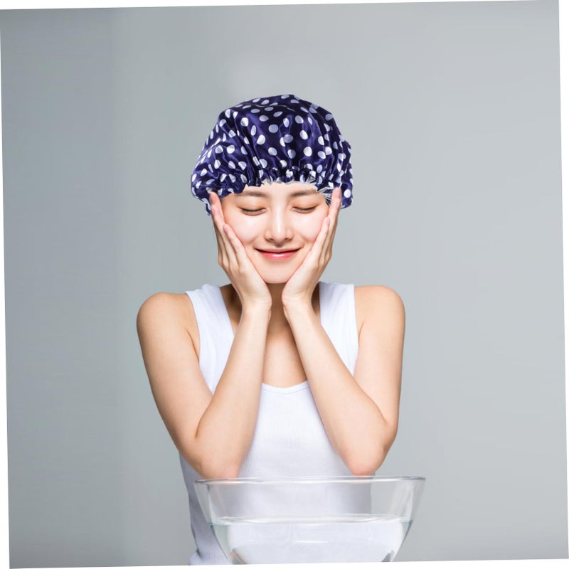 Waterproof Reusable EVA Shower Cap Adjustable for Women Dot Print Splashproof Bathing Hat - Image 4