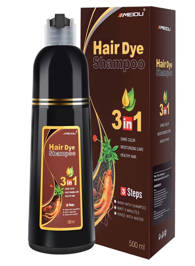 MEIDU Black Hair Dye Shampoo 3 in 1 for Gray Hair, Black Hair Dye for Women Men, Hair Color for Women Herbal Ingredients Natural (500ml,16.9oz) (Chestnut Brown) - Image 1