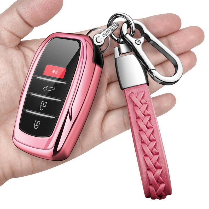 Autophone Key Fob Cover with keychain Compatible with Toyota 2025-2026 Camry 4Runner,2021-2026 Venza,Sienna, 2019-2026 Land Cruiser,Fortuner,Mirai, 2023-2026 Highlander,Prius,Corolla(Pink) - Image 1