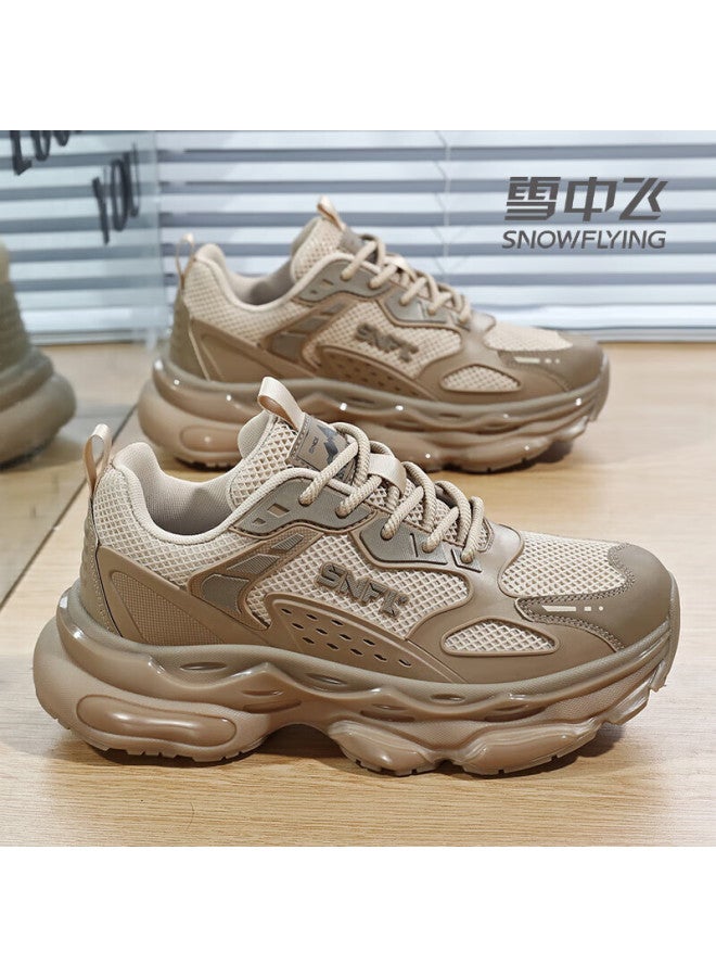 Snowflying Men's Dad Shoes  New Breathable Mesh Sports Casual Sneakers Khaki Size 37
