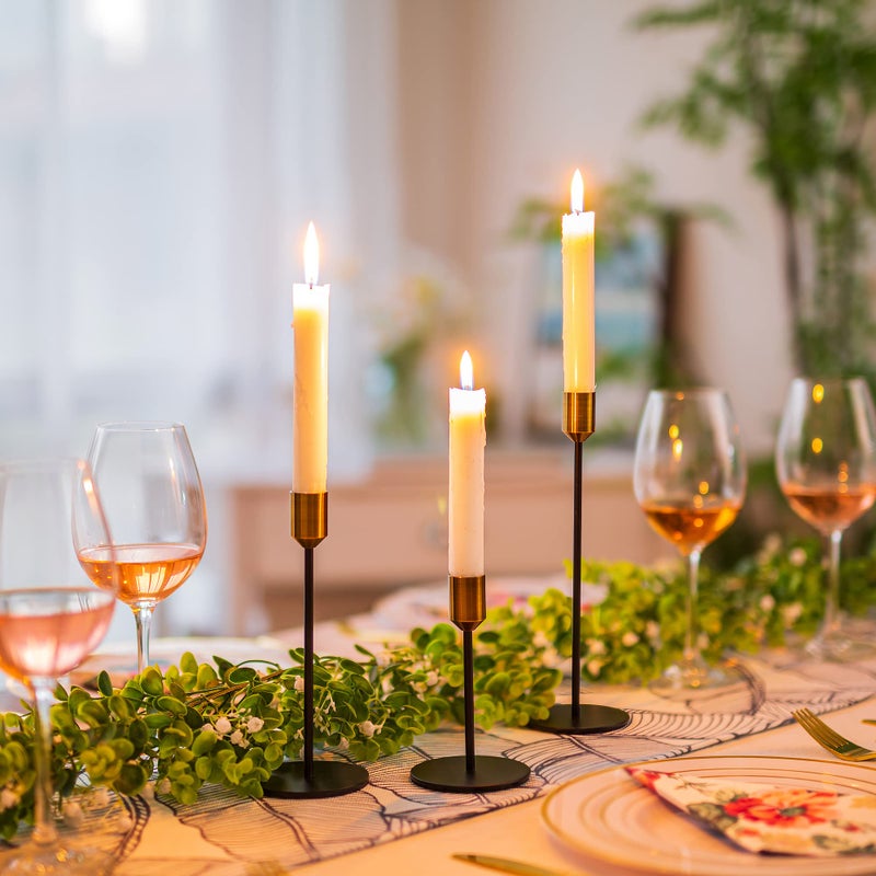 Inweder Candle Holders Candlestick Holders - Set of 3 Taper Candle Holders with Brass Top, Candle Holders for Table Centerpiece, Party, Wedding, Home Decor, Fits 3/4 inch Thick Candles - Image 2