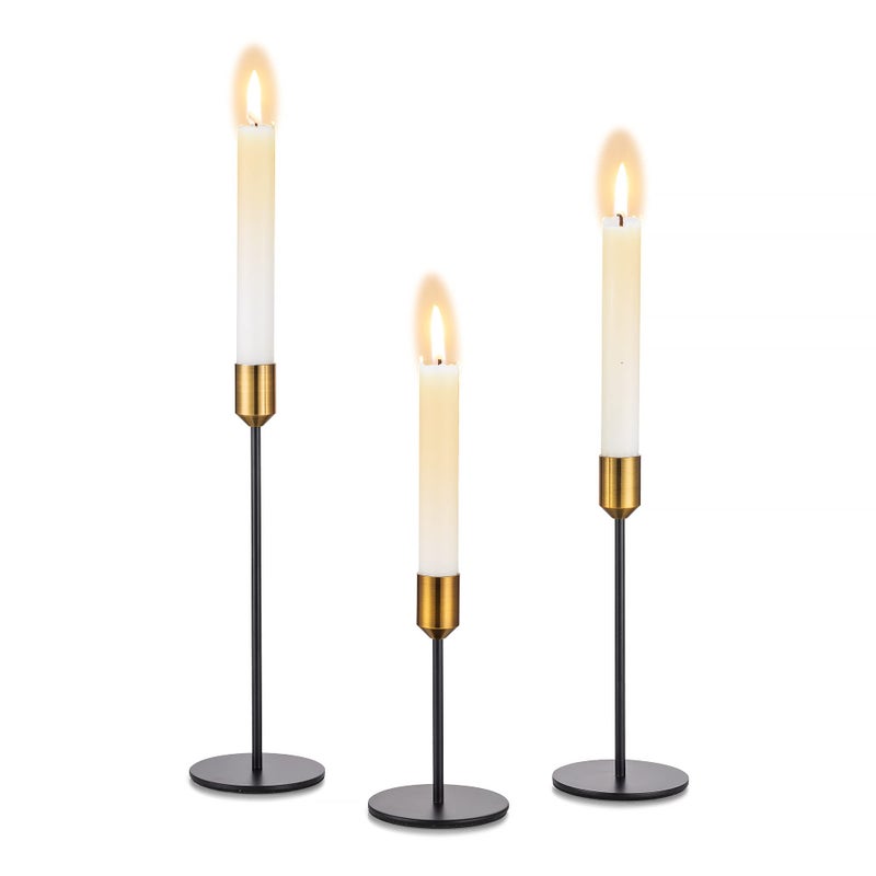 Inweder Candle Holders Candlestick Holders - Set of 3 Taper Candle Holders with Brass Top, Candle Holders for Table Centerpiece, Party, Wedding, Home Decor, Fits 3/4 inch Thick Candles - Image 1